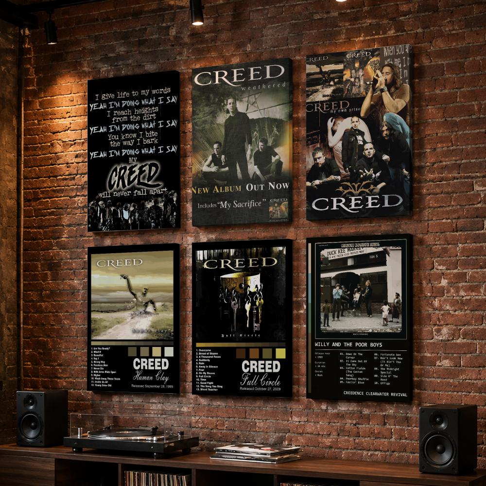Live Rock - ヴィンテージ風のロックスター、C-Creedバンドの絵画。木製のフレームに入った壁掛けアートプリント。寝室、リビング、廊下、オフィス、家庭のインテリアに最適。