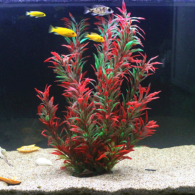 Ocean Aquarium - 人工水槽50cm,珍しい植物,水族館,偽の竹の葉,水草,プラスチック製の紫色の緑の水草,造園の装飾