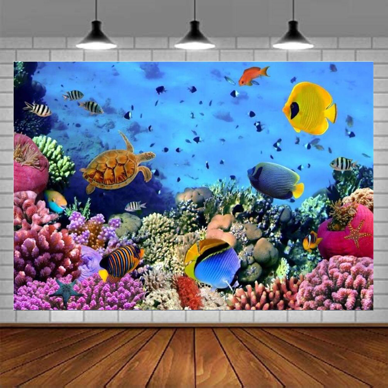 海底世界写真撮影用背景幕 水中シーン カラフルな海洋サンゴ  - Aquarium Marine World のレビューと価格