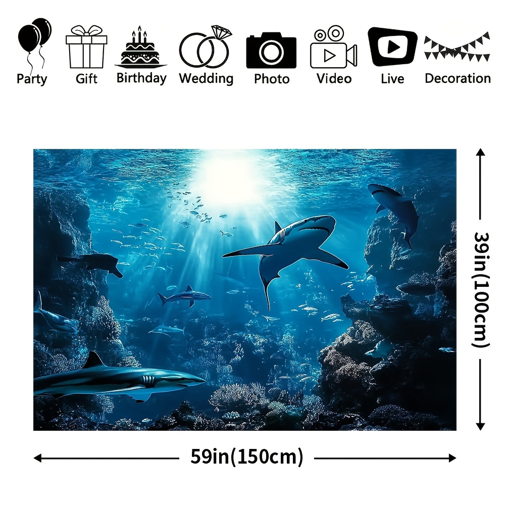 壮大な深海サメのウォールタペストリー ブルーオーシャン 海洋 - Ocean Aquarium のレビューと価格